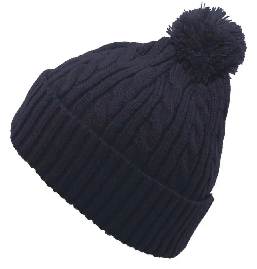 Pacific Headwear 643k Cable Knit Pom-pom Beanie - Navy - 7’’ - 7 7/8’’