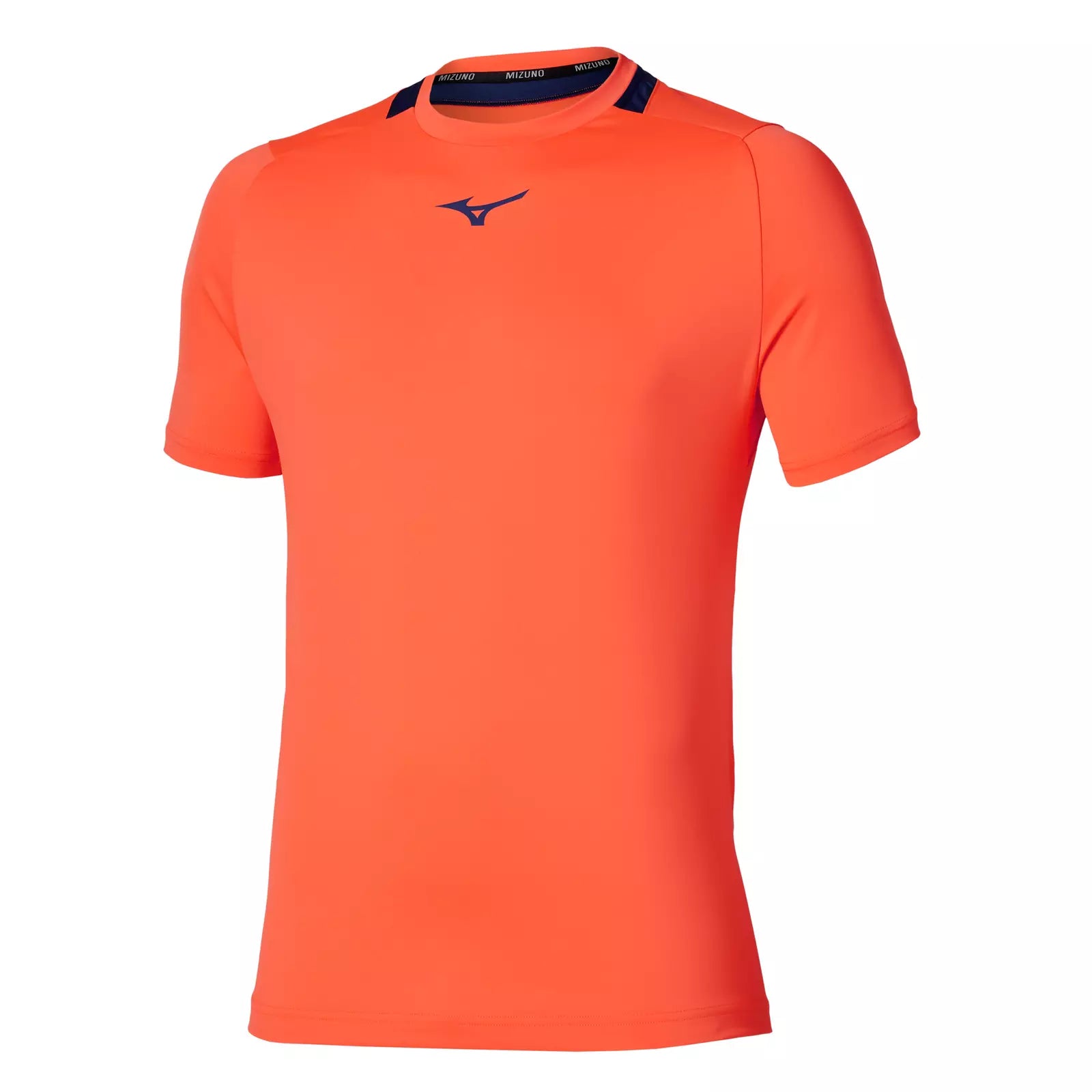 Mizuno 650003 Racquet Sports Men's Tee - Lava Orange Beacon Blue, front view