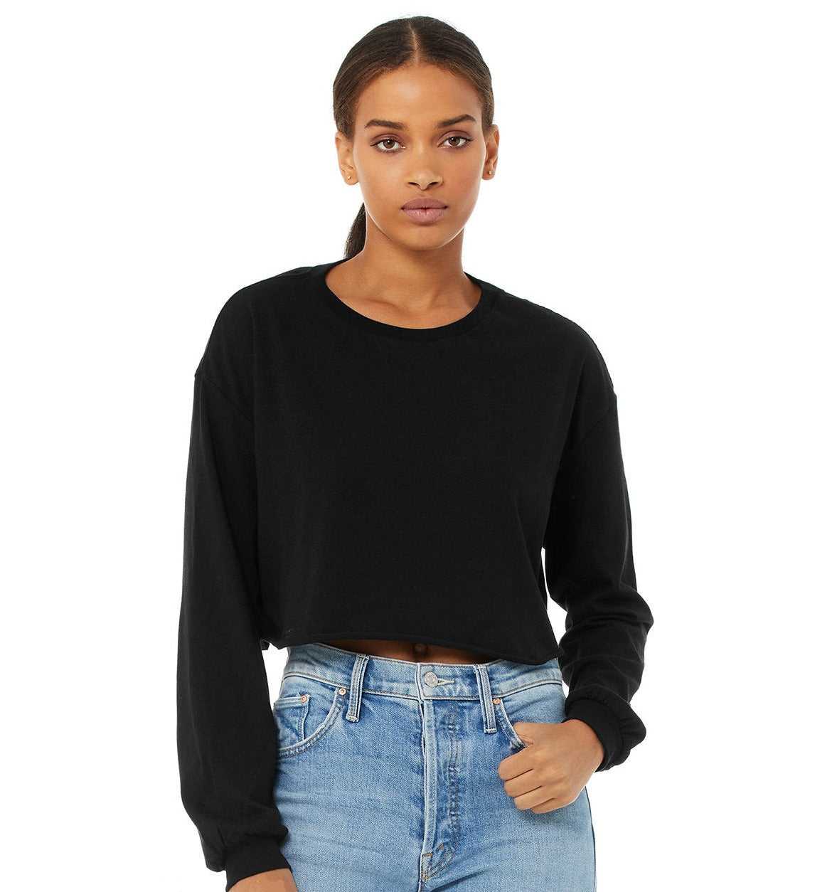 Bella + Canvas 6501B Fwd Fashion Ladies&#39; Cropped Long-Sleeve T-Shirt - Black - HIT a Double - 1