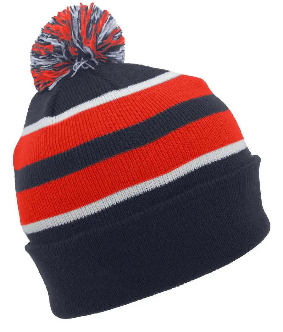 Pacific Headwear 641k Pom-pom Cuff Beanie - Navy Red White - 7’’ - 7 7/8’’