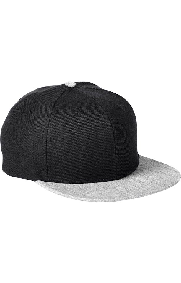 Big Accessories BA539 Flat Bill Sport Cap - Black  Heather Grey
