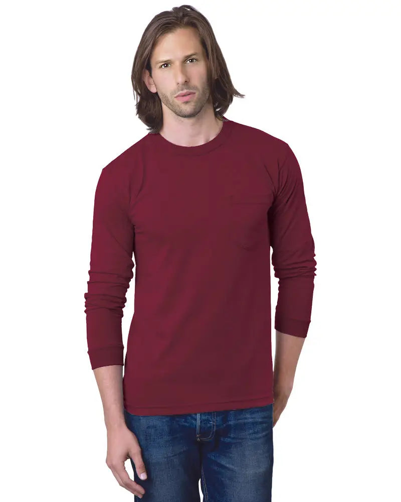 Bayside 8100 Usa-made Long Sleeve Pocket T-shirt - Burgundy