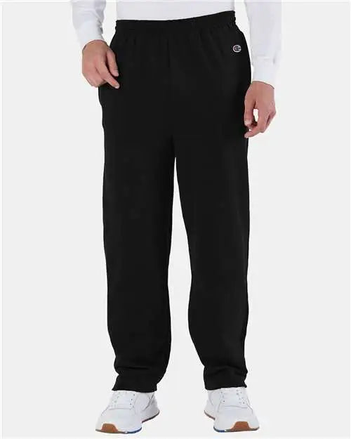Champion P800 Powerblend Open-bottom Sweatpants with Pockets - Black