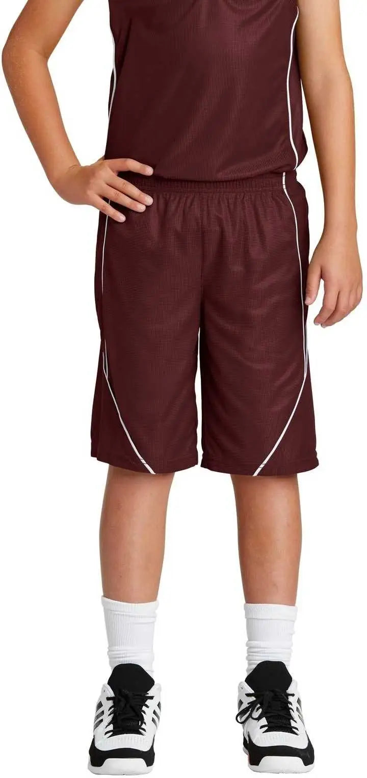 Sport-tek Yt565 Youth Posicharge Mesh Reversible Spliced Short - Maroon