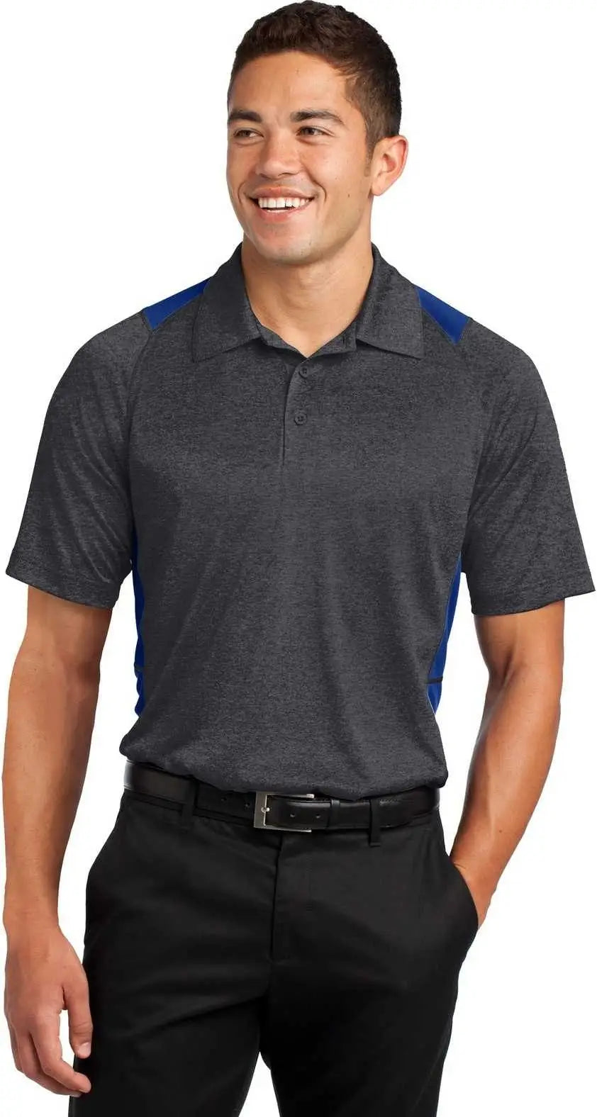 Sport-tek St665 Heather Colorblock Contender Polo - Graphite True Royal
