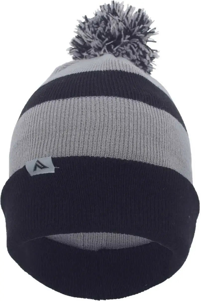 Pacific Headwear 641k Pom-pom Cuff Beanie - Navy Silver - Light Gray / 7’’ - 7 7/8’’