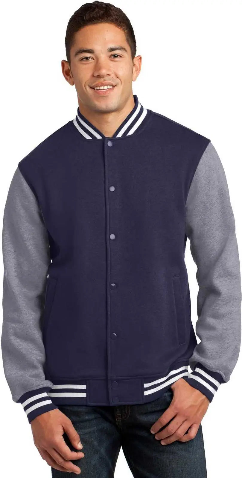 Sport-tek St270 Fleece Letterman Jacket - True Navy Vintage Heather