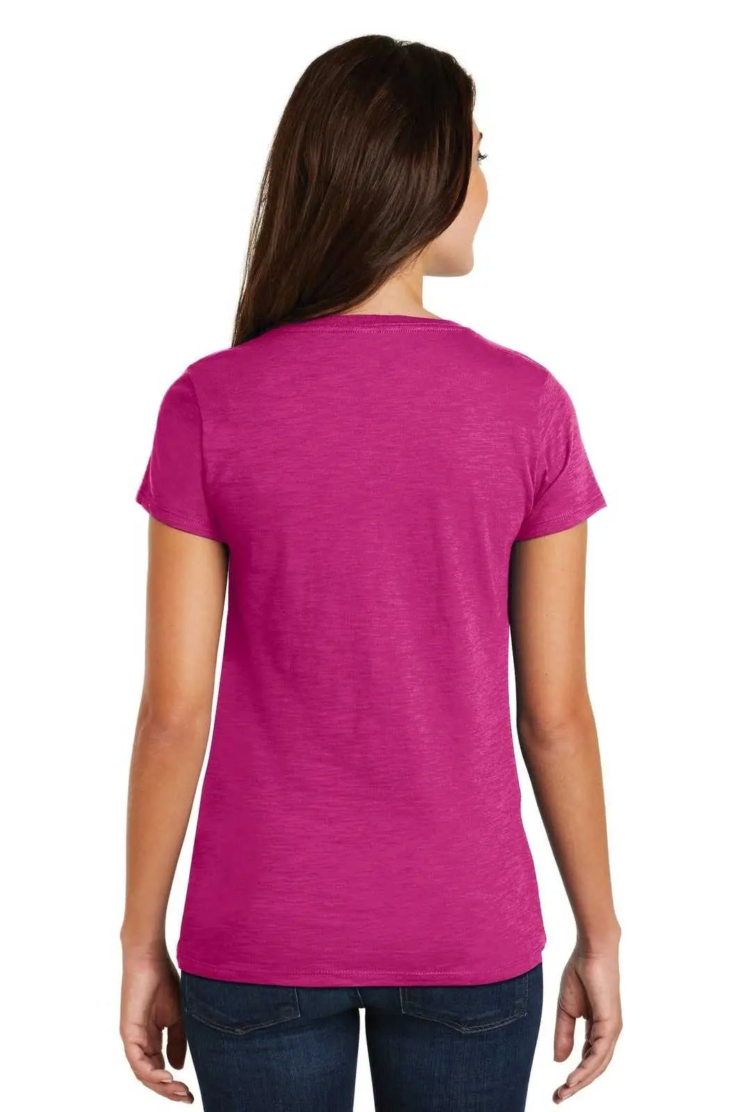 District Dm3501 Women’s Super Slub V-neck Tee - Pink Azalea