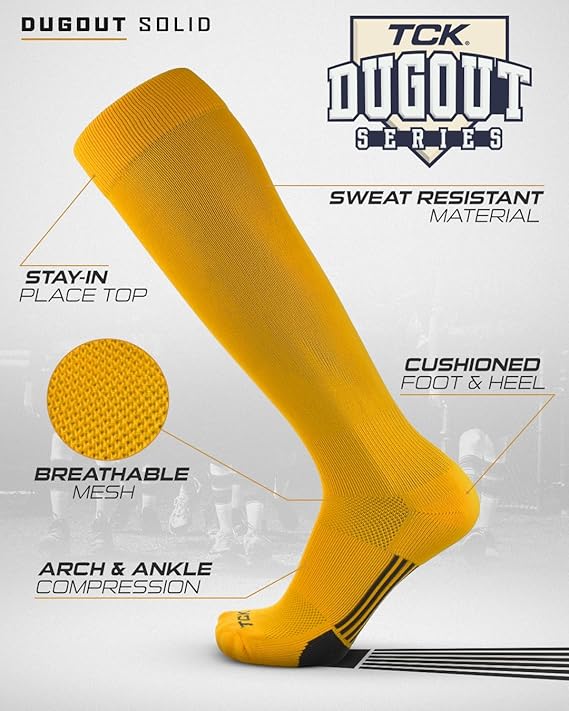 TCK Dugout Solid Color Knee High Sports Socks - Gold - HIT a Double - 1