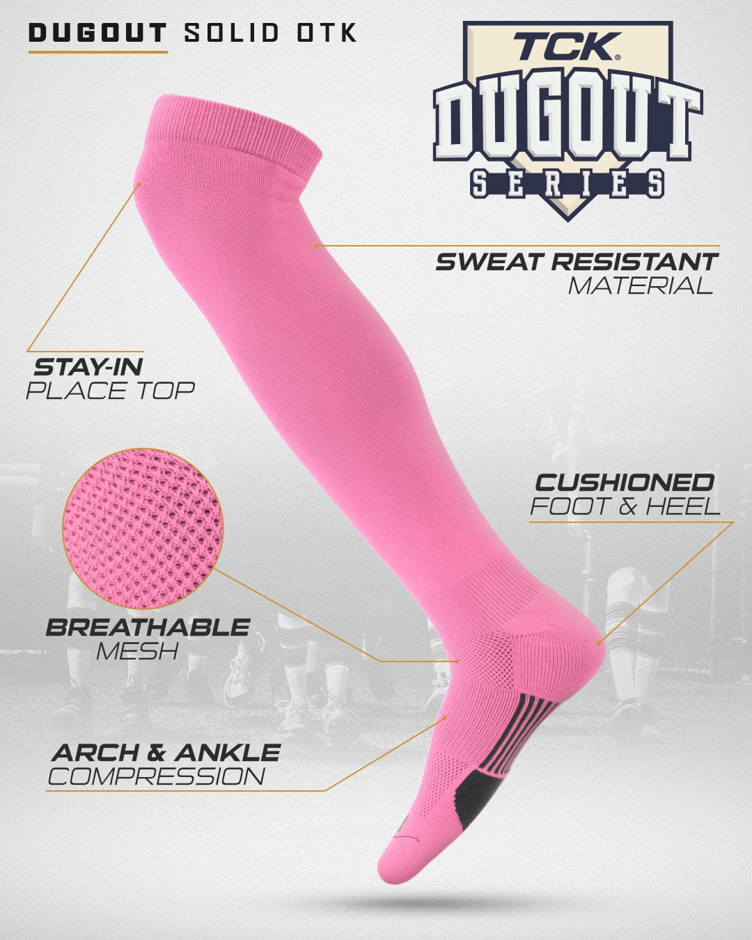 TCK Dugout Solid Color Over the Knee Sports Socks - Bright Pink - HIT a Double - 1