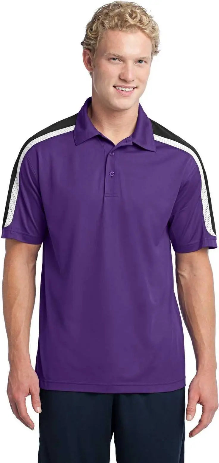 Sport-tek St658 Tricolor Shoulder Micropique Sport-wick Polo - Purple Black White