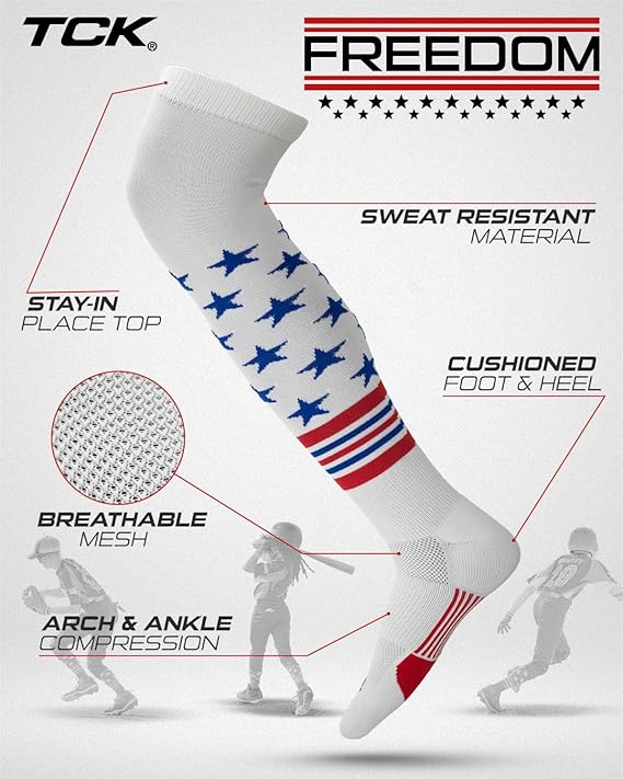 TCK Usa Freedom Over the Knee Baseball Socks - White Royal Scarlet