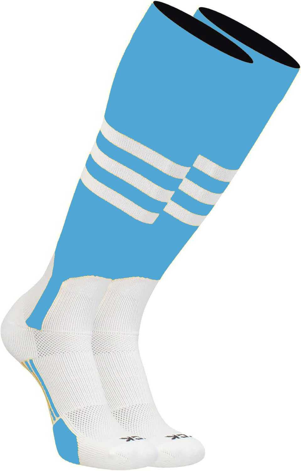 TCK Dugout Knee High Stirrup Socks - Columbia Blue White - HIT a Double - 1