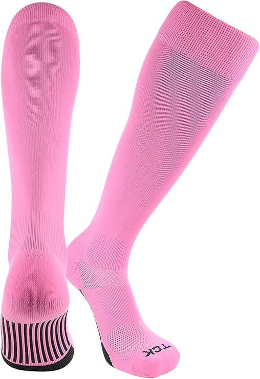TCK Dugout Solid Color Knee High Sports Socks - Bright Pink - HIT a Double - 1