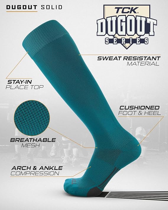TCK Dugout Solid Color Knee High Sports Socks - Teal - HIT a Double - 2