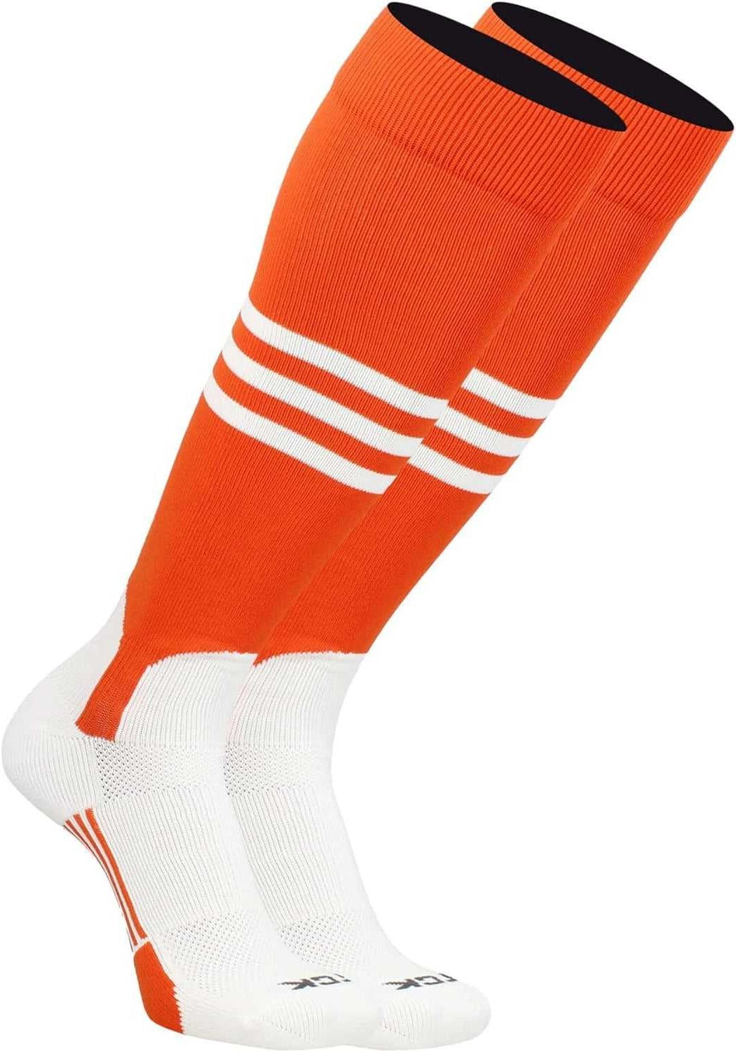 TCK Dugout Knee High Stirrup Socks - Orange White - HIT a Double - 1