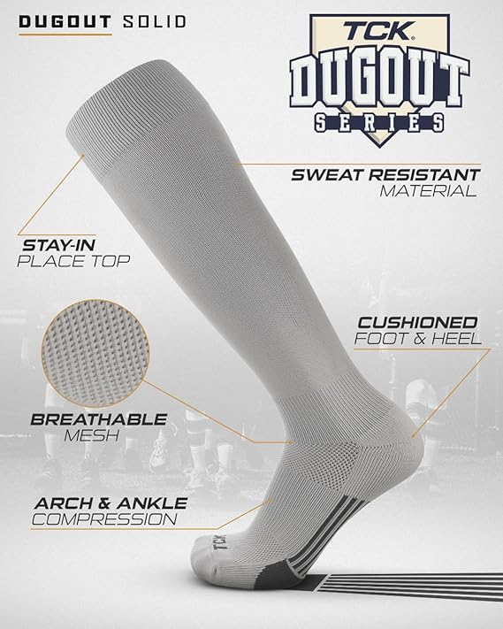 TCK Dugout Solid Color Knee High Sports Socks - Gray - HIT a Double - 1
