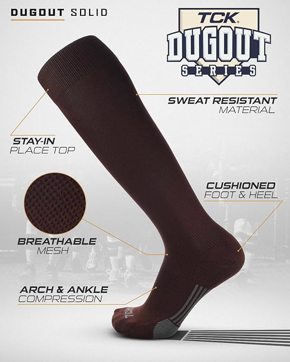 TCK Dugout Solid Color Knee High Sports Socks - Brown - HIT a Double - 1