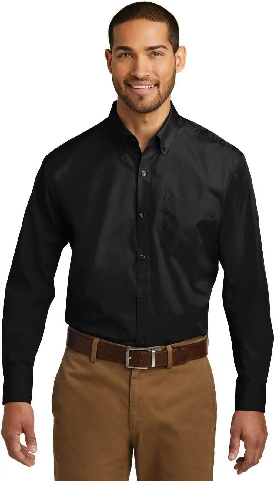 Port Authority W100 Long Sleeve Carefree Poplin Shirt - Deep Black