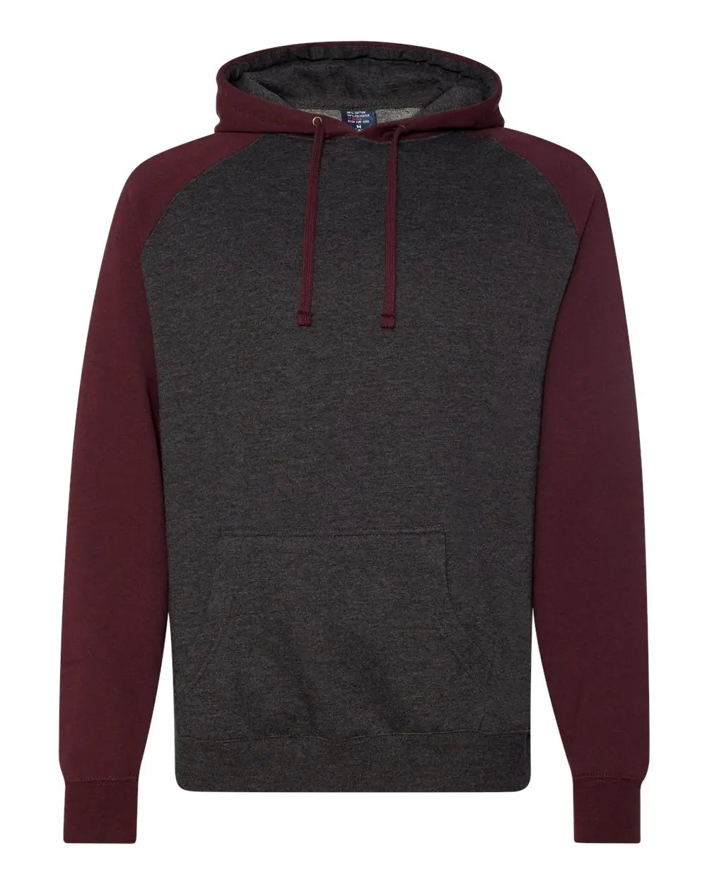 Independent Trading Co. Ind40rp Raglan Hooded Sweatshirt - Charcoal Heather Burgundy - Dark Gray Maroon / Xs