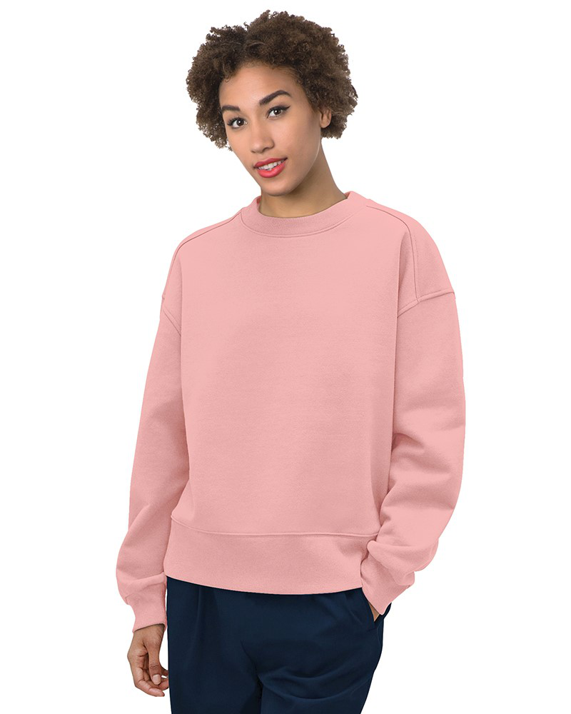 Bayside 7702 Women's USA-Made Fleece Crewneck Sweatshirt - Peach