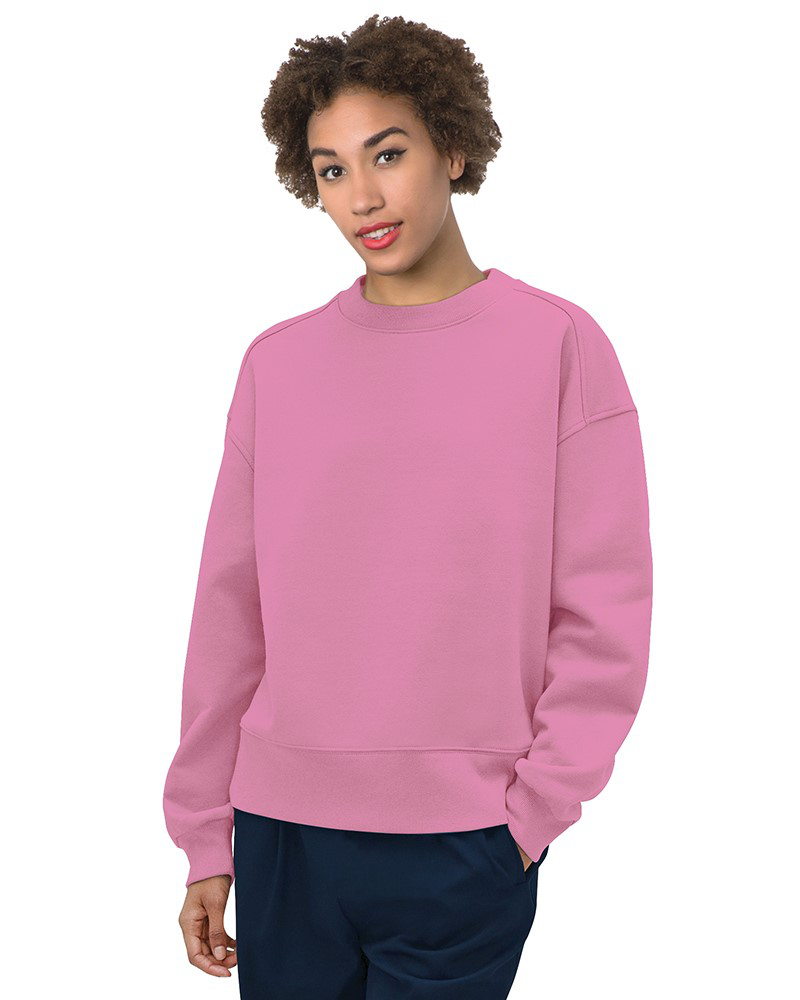 Bayside 7702 Women's USA-Made Fleece Crewneck Sweatshirt - Bubble Gum