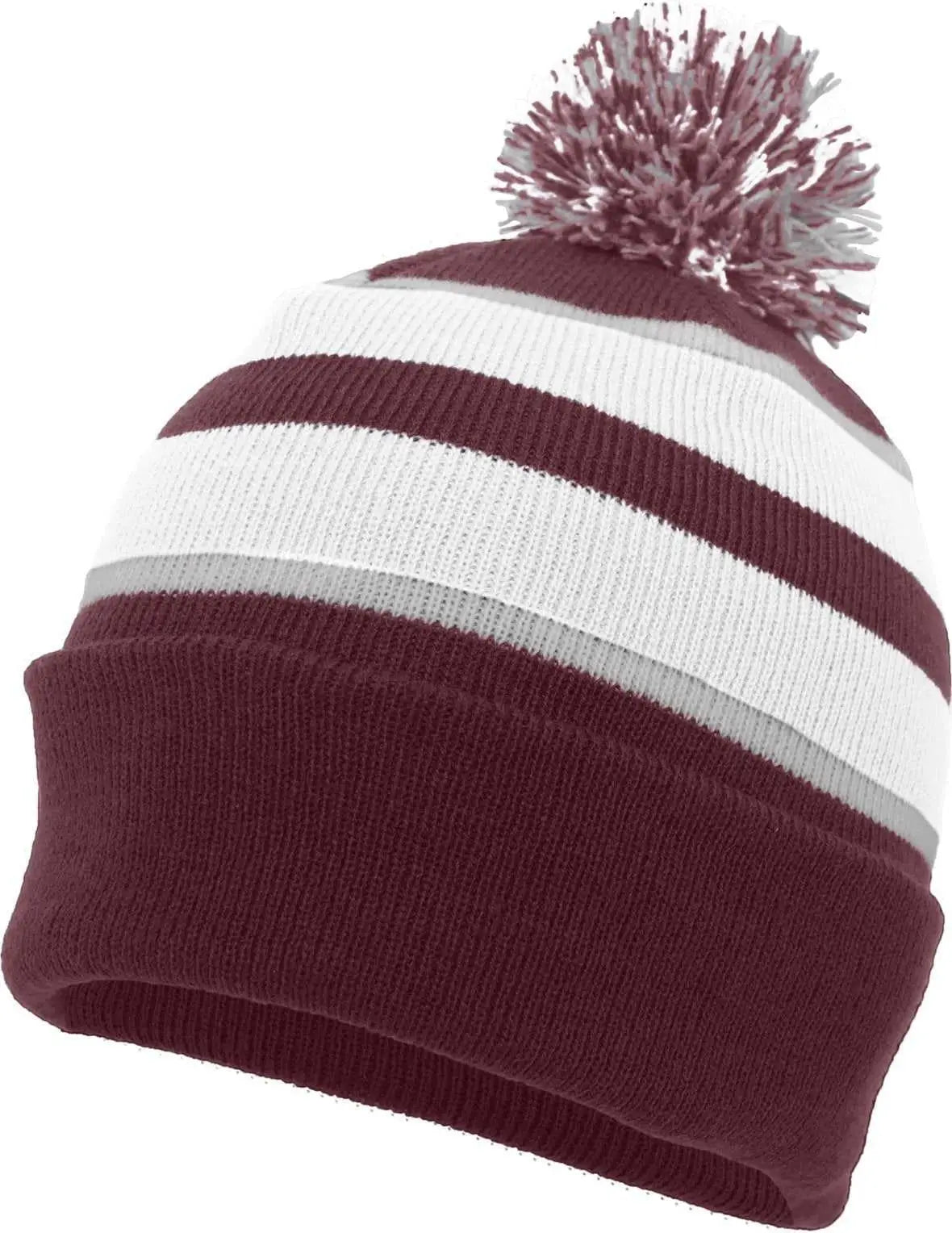 Pacific Headwear 641k Pom-pom Cuff Beanie - Maroon White Silver - 7’’ - 7 7/8’’