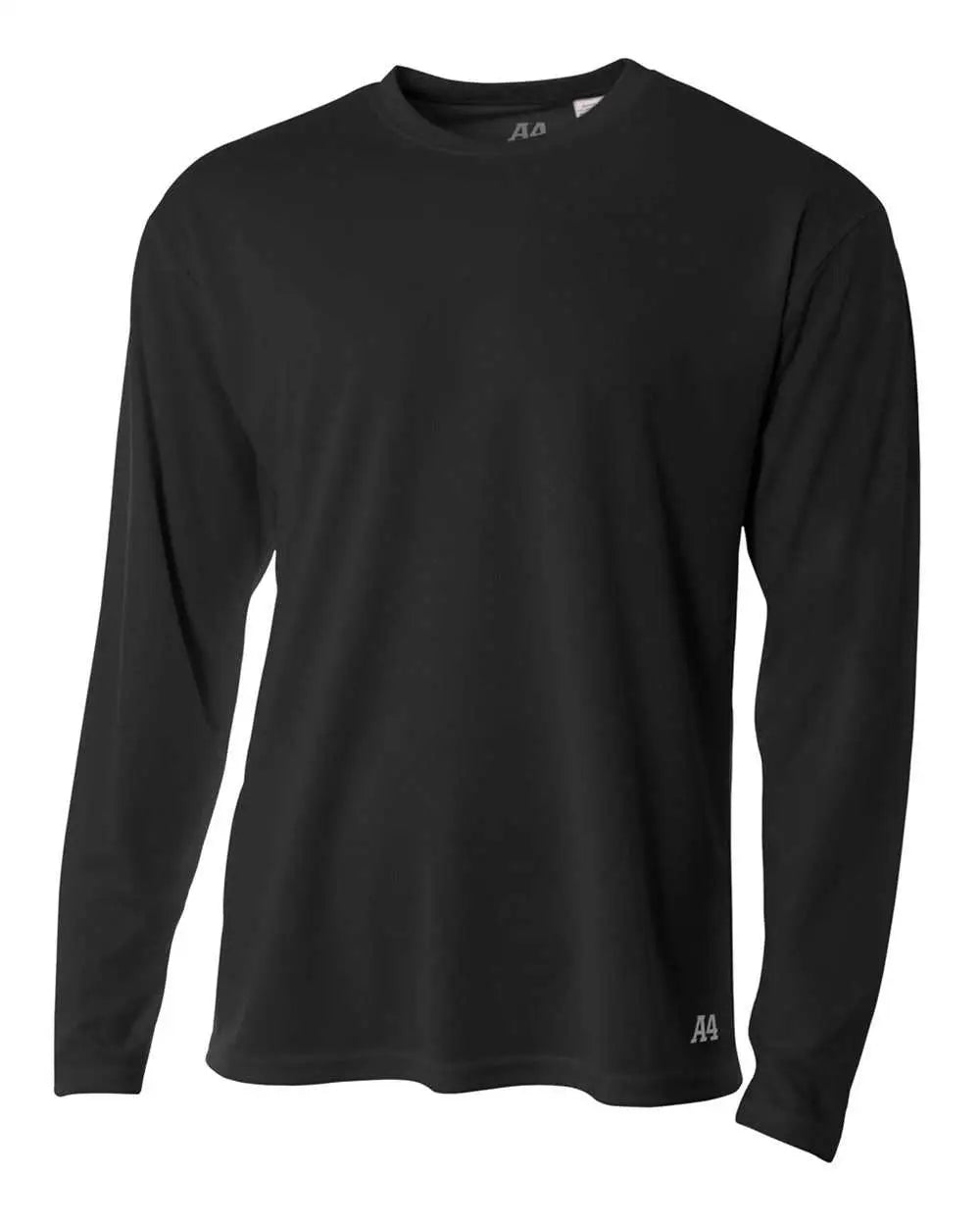 A4 N3253 Men’s Long Sleeve Crew Birds Eye Mesh Tee - Black