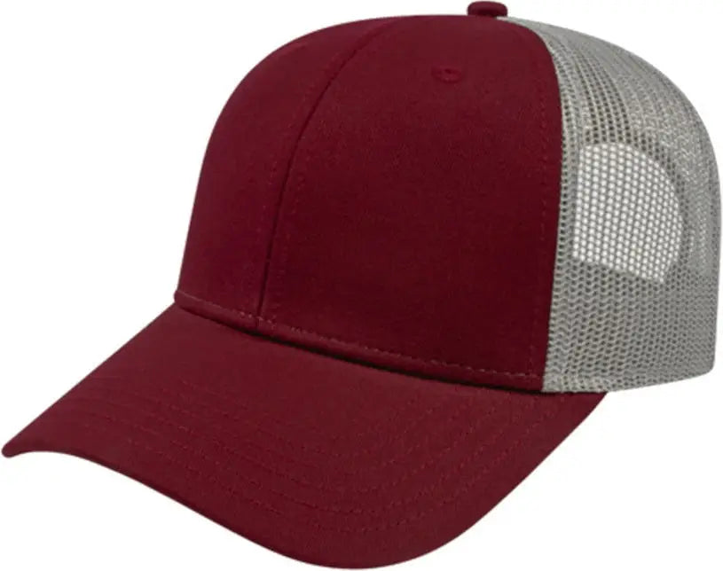 Cap America I3115 Low Profile Trucker with Modified Flat Bill - Maroon Gray - Youth