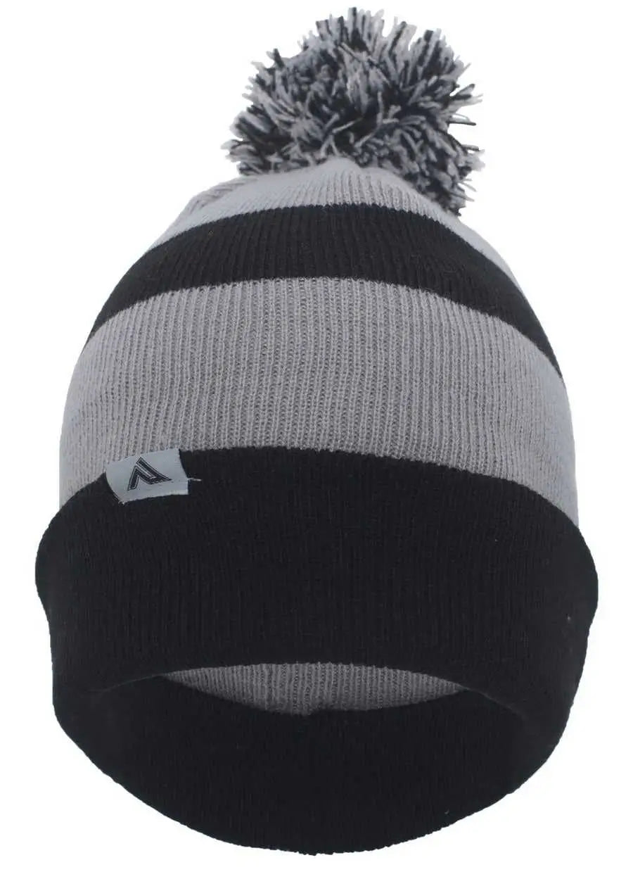 Pacific Headwear 641k Pom-pom Cuff Beanie - Black Silver - Light Gray / 7’’ - 7 7/8’’