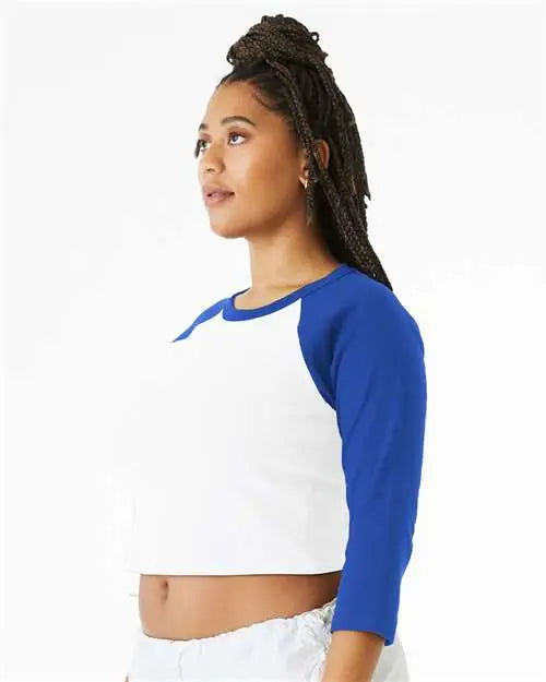 Bella + Canvas 1200 Women’s Micro Rib 3/4 Raglan Sleeve Baby Tee - White True Royal