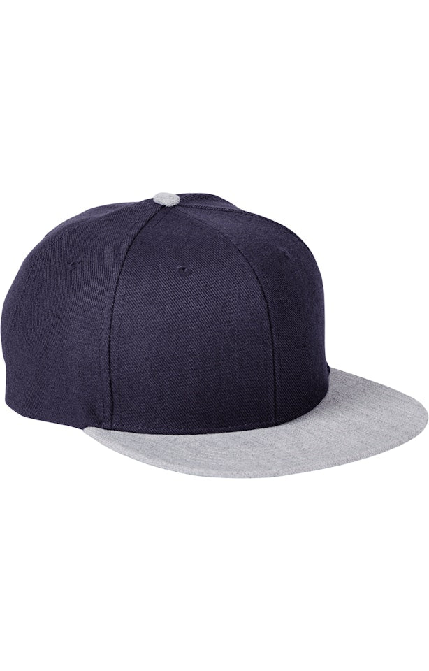 Big Accessories BA539 Flat Bill Sport Cap - Navy  Heather Grey