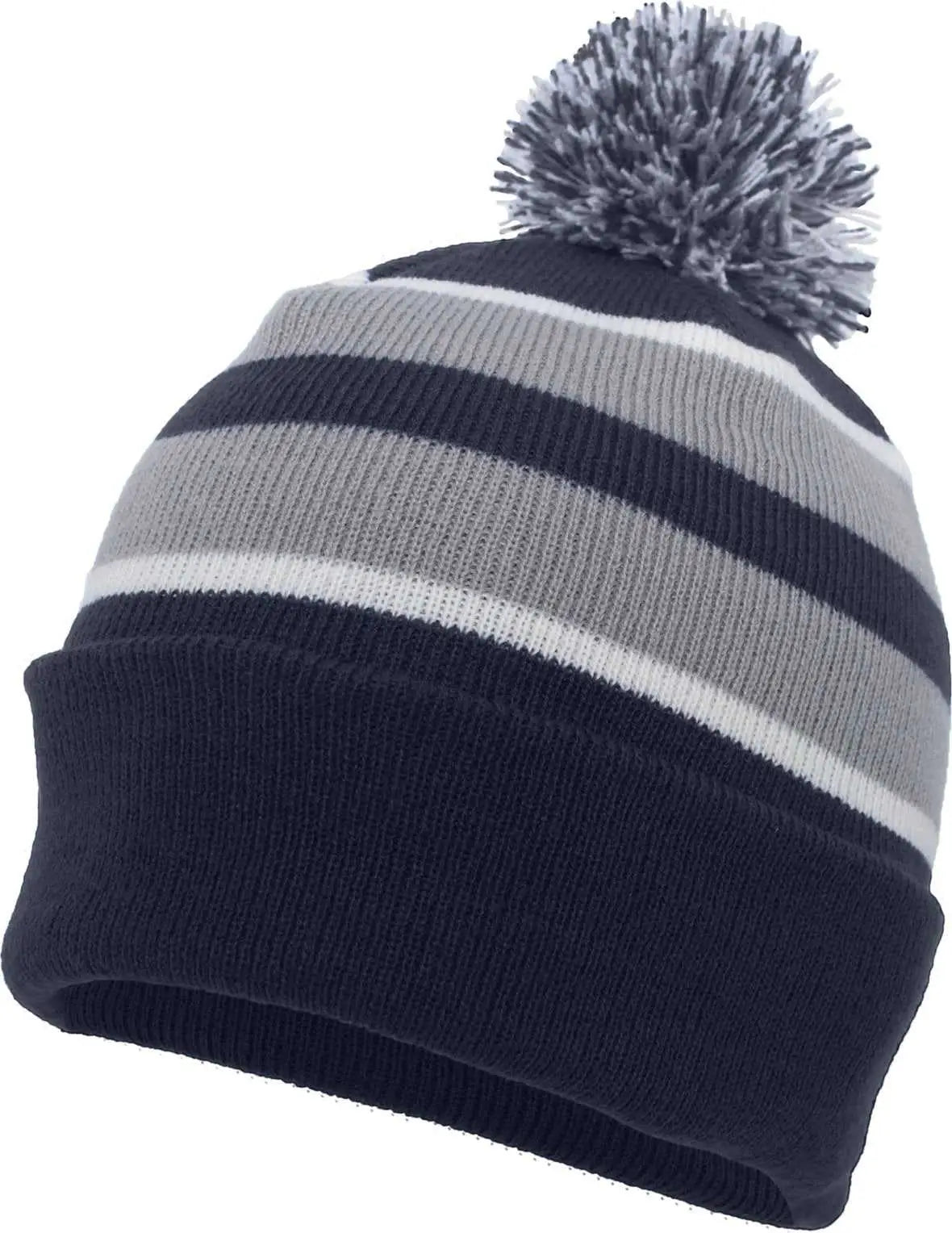 Pacific Headwear 641k Pom-pom Cuff Beanie - Navy Silver White - Light Gray / 7’’ - 7 7/8’’