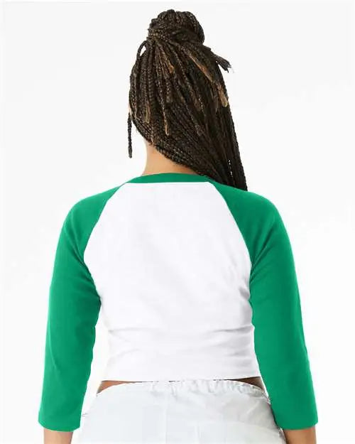 Bella + Canvas 1200 Women’s Micro Rib 3/4 Raglan Sleeve Baby Tee - White Kelly