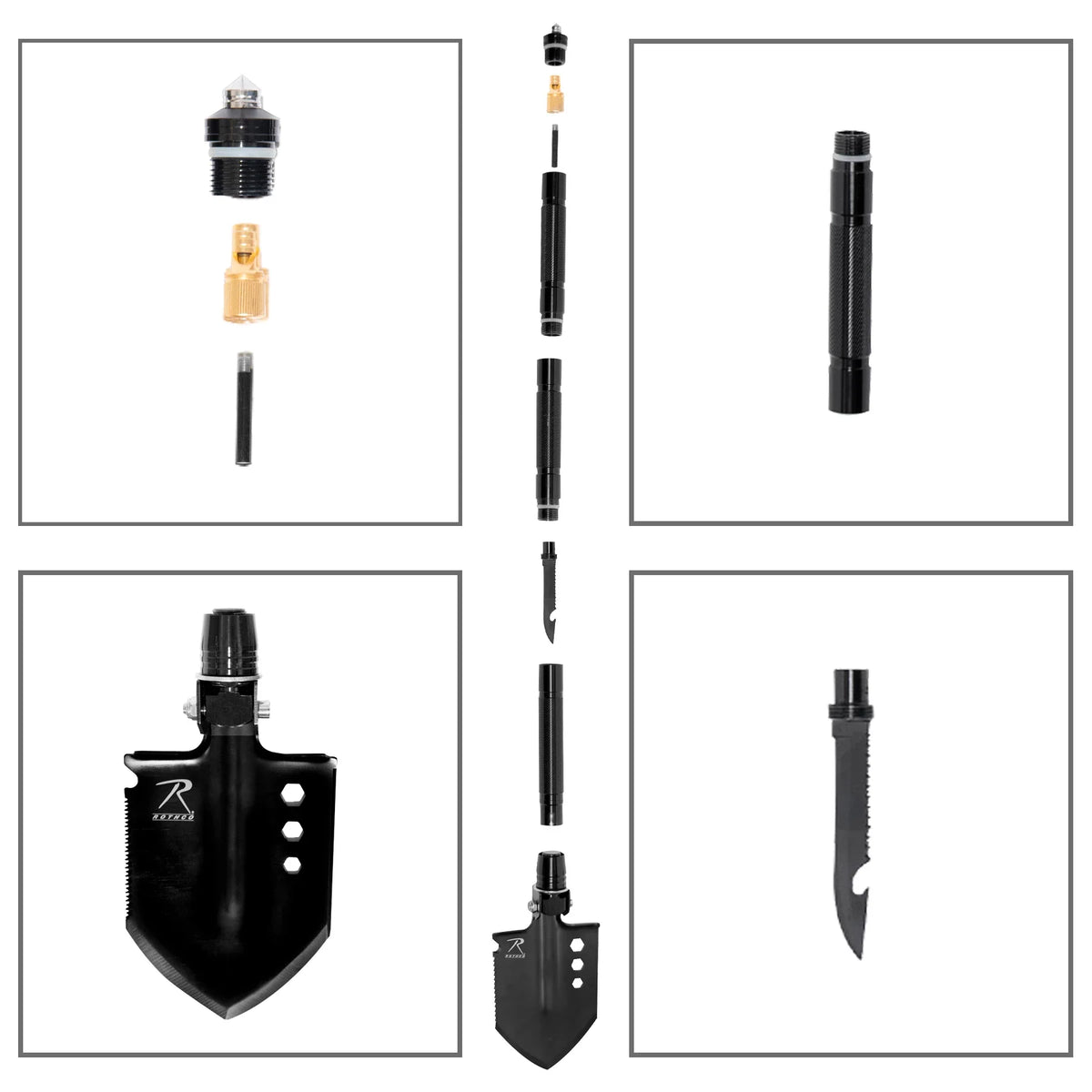 8-in-1 Multi-tool Survival Shovel / Portable Camping Entrenching Tool - Stainless Steel