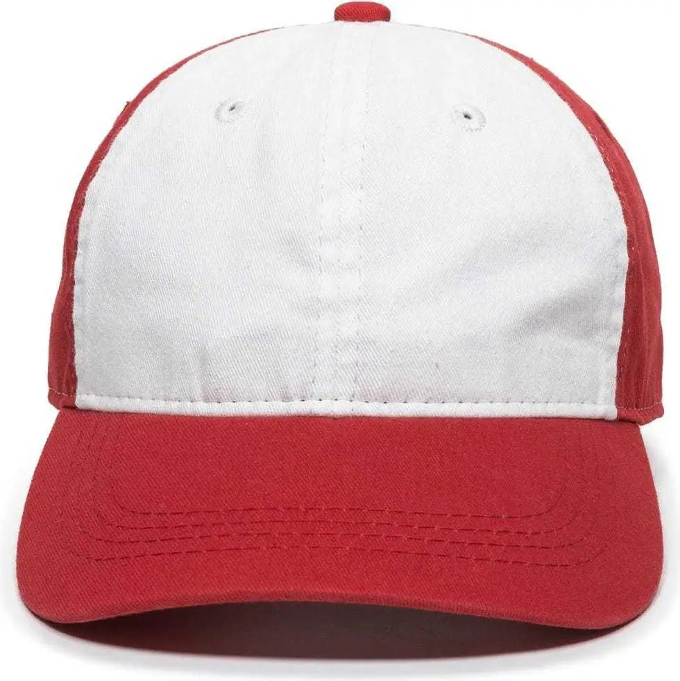 Oc Sports Gwt-111 Adjustable Strap Garment Wash Cotton Cap - White Red - 6 7/8’’ - 7 1/2’’