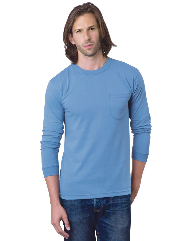 Bayside 8100 USA-Made Long Sleeve Pocket T-Shirt - Carolina Blue