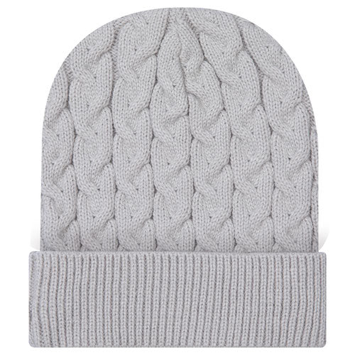 Otto 82-1 12" Cable Knit Beanie w/ Rib Knit Cuff - Lt. Gray