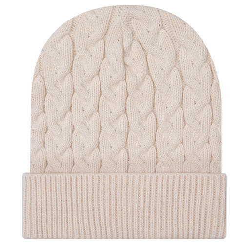 Otto 82-1 12" Cable Knit Beanie w/ Rib Knit Cuff - Sand