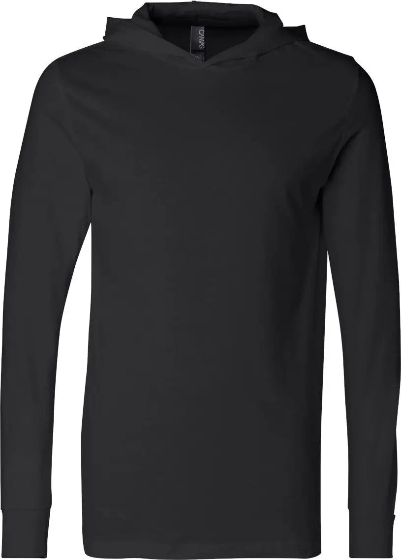 Bella + Canvas 3512 Jersey Hooded Long Sleeve Tee - Black
