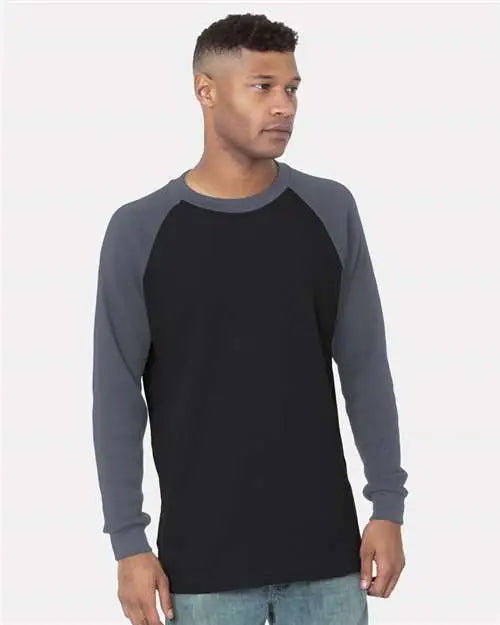 Bayside 8211 Usa-made Heavyweight Waffle Knit Thermal Raglan T-shirt - Black Dark Grey - Gray / s