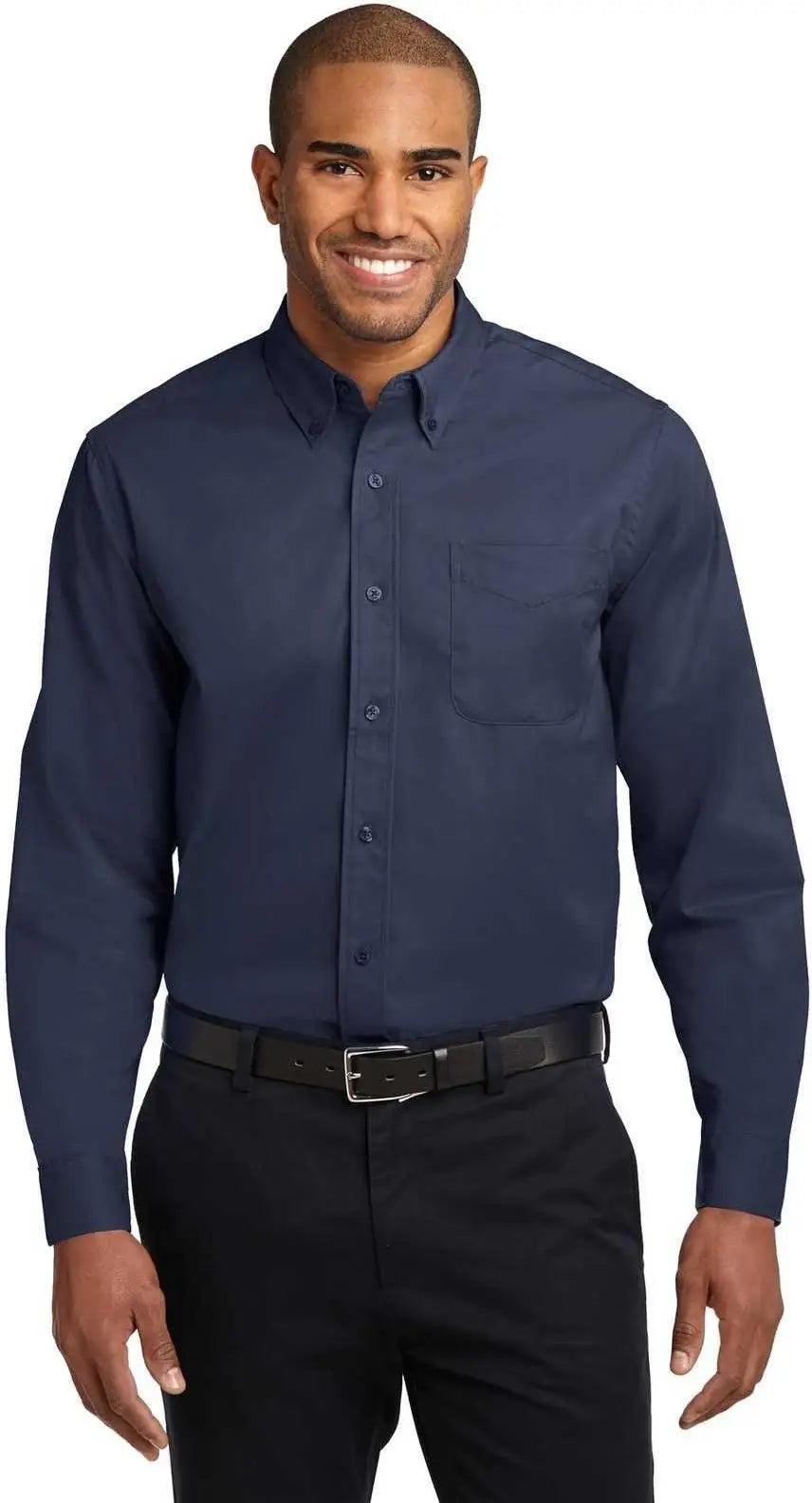 Port Authority S608es Extended Size Long Sleeve Easy Care Shirt - Navy Light Stone