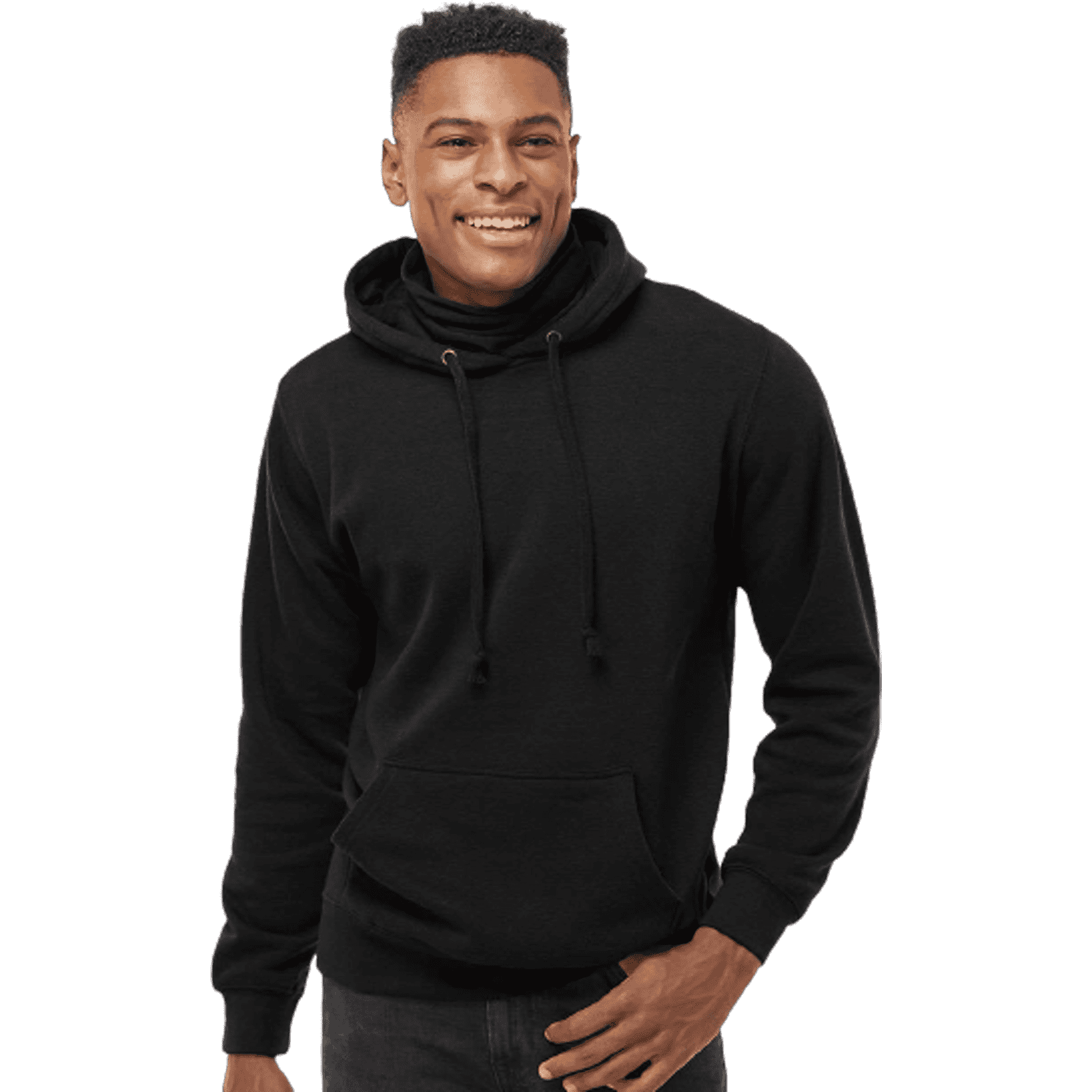 J. America 8879 Gaiter Fleece Hooded Sweatshirt - Black - HIT a Double - 1