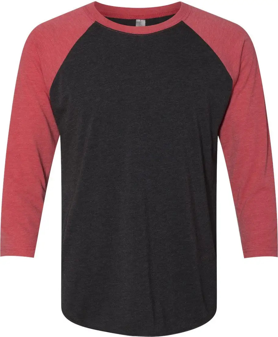Next Level 6051 Tri-blend 3/4 Raglan T-shirt - Vintage Red - Black - Adult Xs