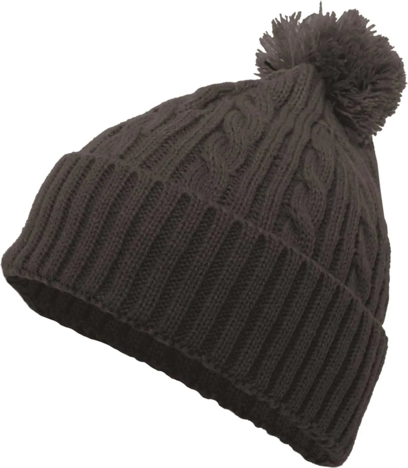Pacific Headwear 643k Cable Knit Pom-pom Beanie - Graphite - Dark Gray / 7’’ - 7 7/8’’