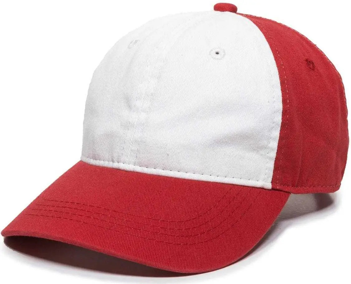 Oc Sports Gwt-111 Adjustable Strap Garment Wash Cotton Cap - White Red - 6 7/8’’ - 7 1/2’’