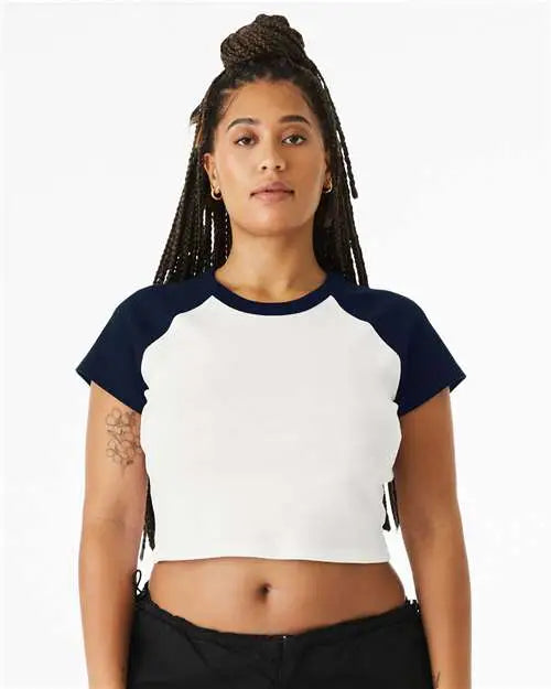 Bella + Canvas 1201 Women’s Micro Rib Raglan Baby Tee - White Navy