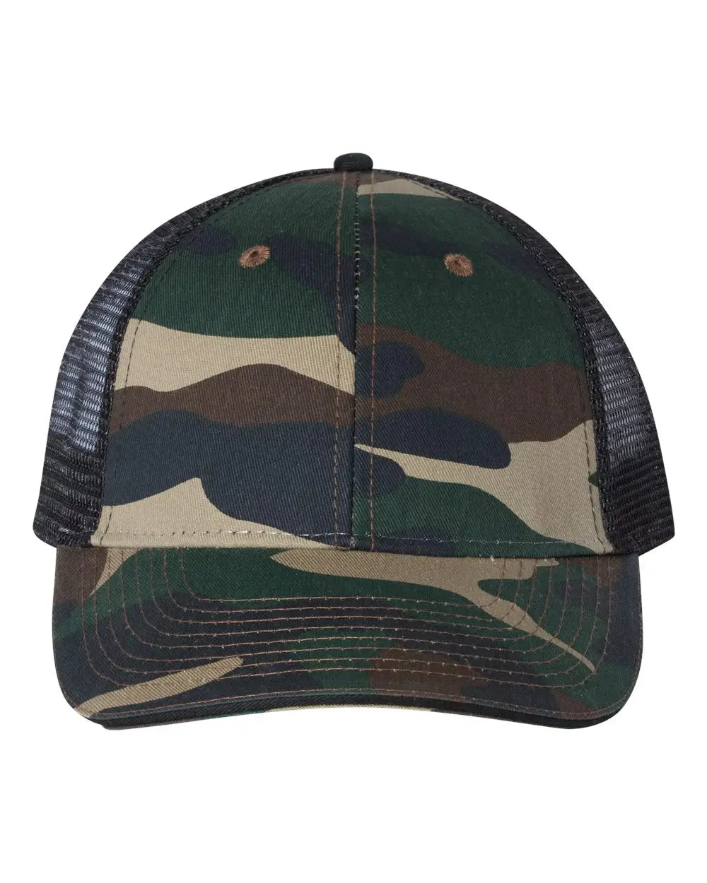 Valucap S102 Sandwich Trucker Cap - Green Camo Black - one Size Fits Most