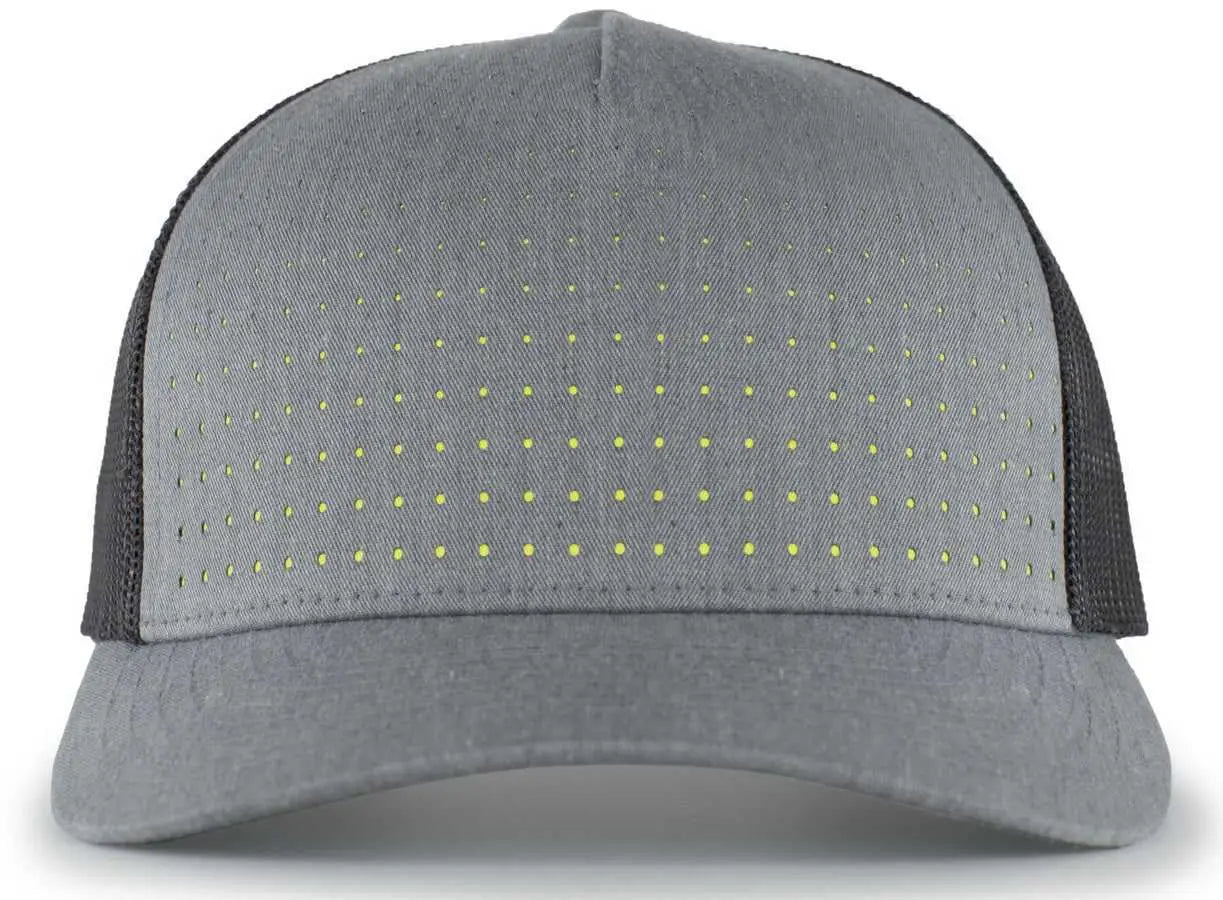 Pacific Headwear 105p Perforated 5-panel Trucker Snapback Cap - Heather Gray Light Charcoal Acid Green - 7’’ - 7 7/8’’