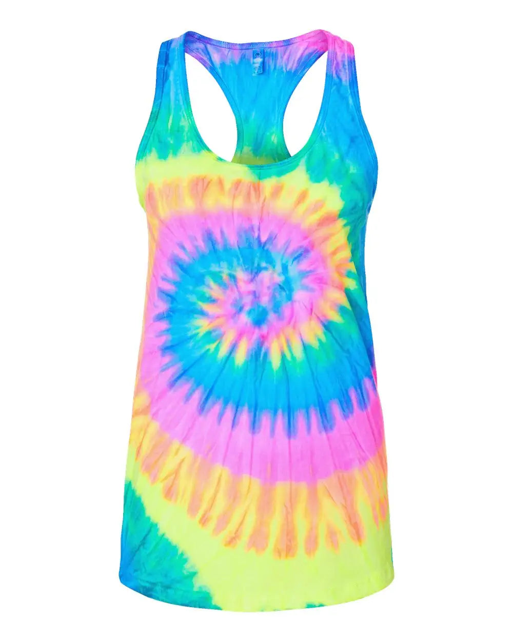 Colortone 3400co Women’s Tie-dyed Racerback Tank Top - 3400 - Neon Rainbow - Ladies Xs